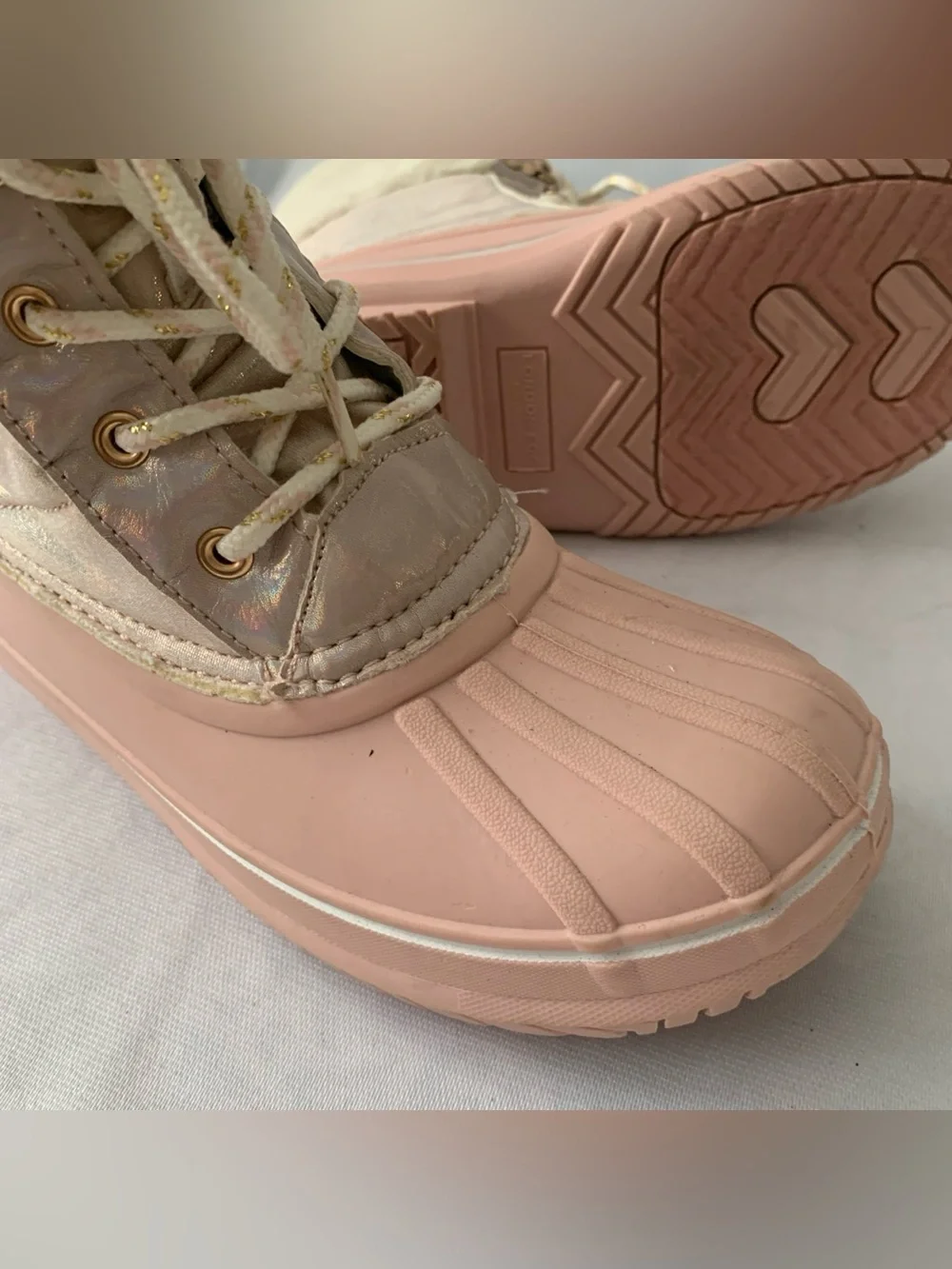 London Fog Boots Girls Size 3 Pink Faux Fur Lace Up Winter Snow Rain FNF21Y5 EUC